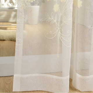 Flower Bouquet Ivory White Floral 3D Embroidered Sheer Curtain 2