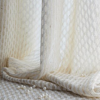 Wave Some Magic Oatmeal Cotton Blend Net Trellis Heavy Sheer Curtain