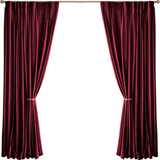 Premium Roses and Wine Burgundy Red Velvet Curtain Drapes 7