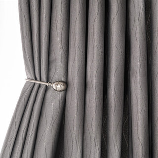 Metallic Silky Rippled Wave Charcoal Gray Blackout Curtain Drapes 2
