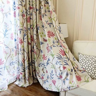 Bringing the Garden Indoors Jute Style Vine and Bird Floral Curtain