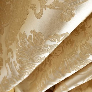 Demure Florals Damask Jacquard Gold Cream Curtain Drapes 7