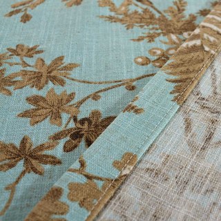 French Country Retro Blue and Brown Magpie Bird Fern Floral Curtain Drapes 6