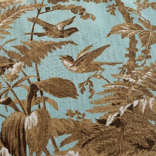 French Country Retro Blue and Brown Magpie Bird Fern Floral Curtain Drapes 7