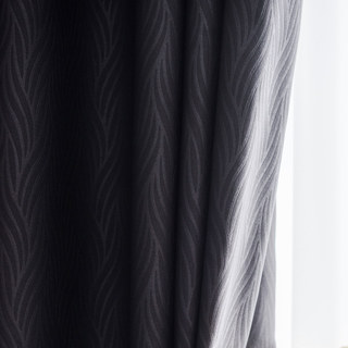 Superthick Willow Leaves Dark Gray 100% Blackout Curtain Drapes