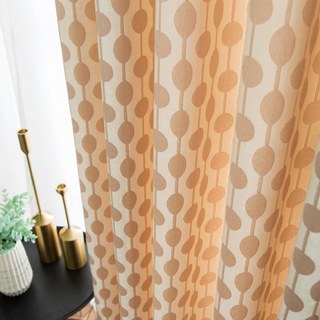 Beaded Lines Light Brown Polka Dots and Stripes Chenille Curtain Drapes 1