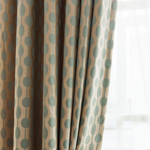 Beaded Lines Pastel Green Polka Dots and Stripes Chenille Curtain Drapes 1