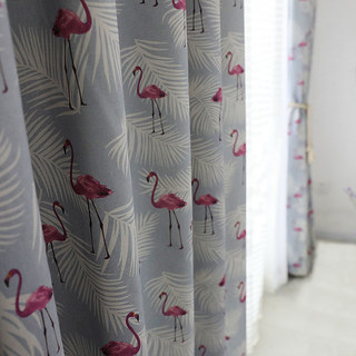 Flamingo Pink and Gray Bird Curtain 1