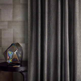 Metallic Fantasy Subtle Textured Striped Sparkling Shimmering Off Black Charcoal Curtain Drapes