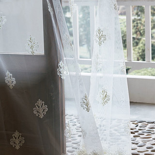 Neoclassical Damask Ivory White Embroidered Sheer Curtain 7