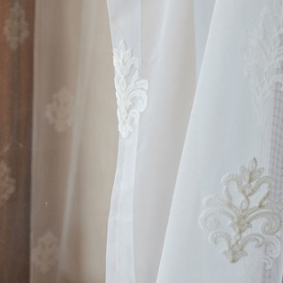 Neoclassical Damask Ivory White Embroidered Sheer Curtain 6