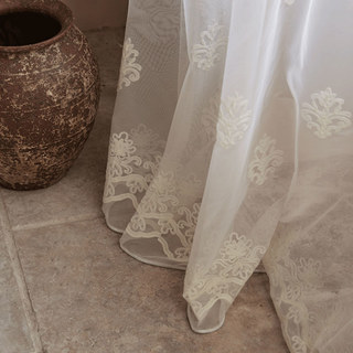 Neoclassical Damask Ivory White Embroidered Sheer Curtain 4