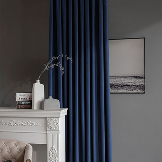 Scandinavian Basketweave Textured Denim Blue Velvet Blackout Curtain Drapes 3