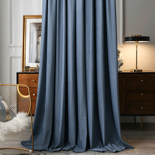 Scandinavian Basketweave Textured Haze Blue Velvet Blackout Curtain Drapes 2