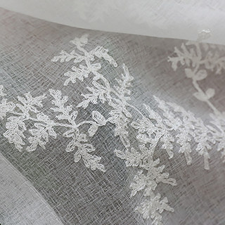Embroidered Pine Tree Leaves White Floral Sheer Curtain 7