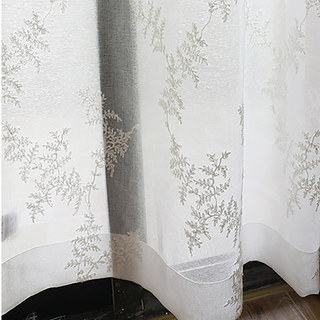 Embroidered Pine Tree Leaves White Floral Sheer Curtain 9