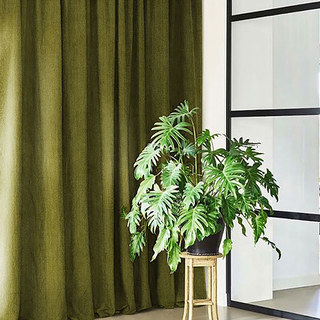Exquisite Matte Luxury Olive Green Chenille Curtain Drapes