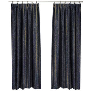 New Look Luxury Art Deco Herringbone Navy Blue & Gold Sparkle Curtain Drapes 6