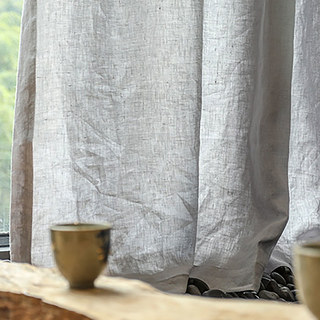 Provencal Pure Flax Linen Light Gray Heavy Semi Sheer Curtain 5