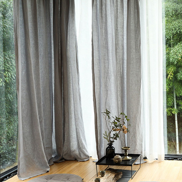 Provencal Pure Flax Linen Light Gray Heavy Semi Sheer Curtain