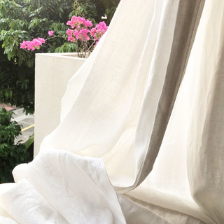 Provencal Style Pure Flax Linen Ivory White Heavy Semi Sheer Curtain