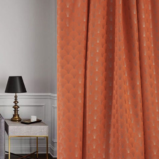 The Roaring Twenties Luxury Art Deco Shell Patterned Orange & Silver Curtain Drapes