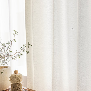 Arezzo Ivory White Chevron Textured Heavy Semi Sheer Curtain 9