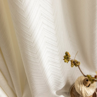 Arezzo Ivory White Chevron Textured Heavy Semi Sheer Curtain 2