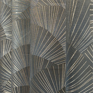 Ginkgo Leaves Art Deco Geometric Blue Gray Curtain with Gold Stripes 2