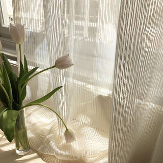 Heartstrings Ivory Beige Striped Shimmering Sheer Curtain 5