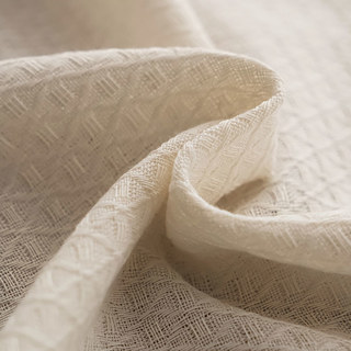 Woven Knit Cotton Blend Diamond Patterned Cream Heavy Semi Sheer Curtain 6
