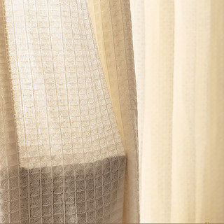 Woven Knit Cotton Blend Waffle Patterned Cream Heavy Semi Sheer Curtain 4