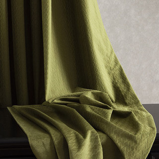Scandinavian Basketweave Olive Green Embossed Velvet Blackout Curtains 5