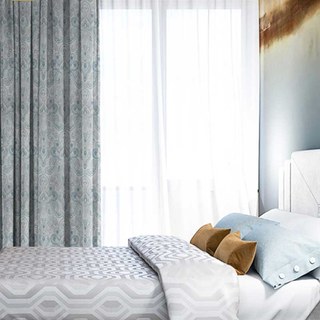 New Classics Luxury Damask Jacquard Grey & Blue Curtain Drapes 4