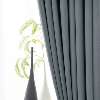 Sunnyvale Herringbone Haze Blue Textured Velvet Blackout Curtain Drapes