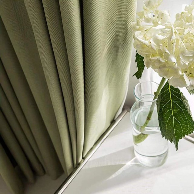 Sunnyvale Herringbone Olive Green Textured Velvet Blackout Curtain Drapes 1