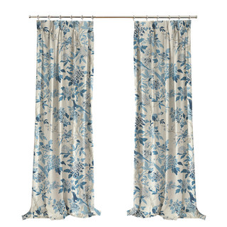 Birds & Blossoms Chinoiserie Blue Floral Velvet Curtain 6