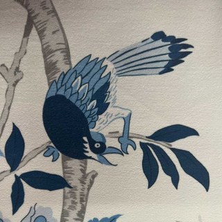 Birds & Blossoms Chinoiserie Blue Floral Velvet Curtain 2