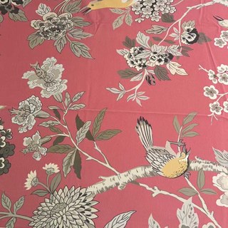 Birds & Blossoms Chinoiserie Coral Red Floral Velvet Curtain 5