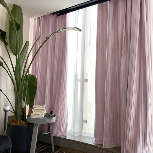 Euphoria Pink Lilac Crushed Striped Velvet Curtain Drapes 1
