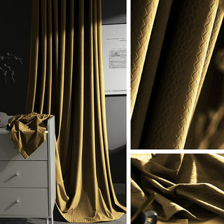 Scandinavian Basketweave Bronze Gold Embossed Velvet Blackout Curtains 3