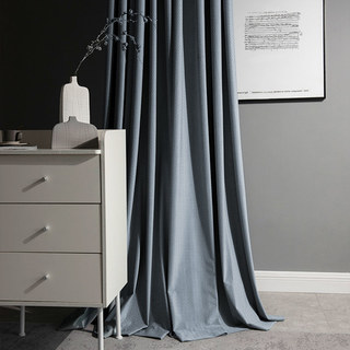 Scandinavian Basketweave Textured Haze Blue Velvet Blackout Curtain Drapes 1