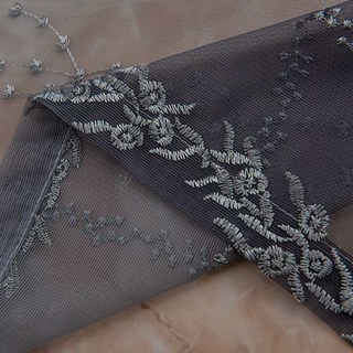 Charcoal Gray Ombre Embroidered Floral Sheer Curtain 5