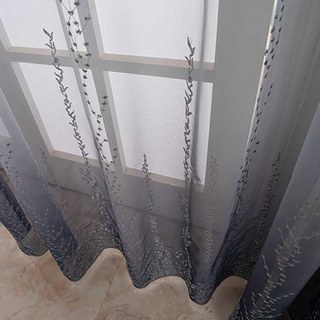 Charcoal Gray Ombre Embroidered Floral Sheer Curtain 3