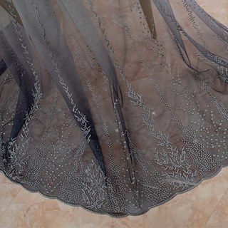 Charcoal Gray Ombre Embroidered Floral Sheer Curtain 2