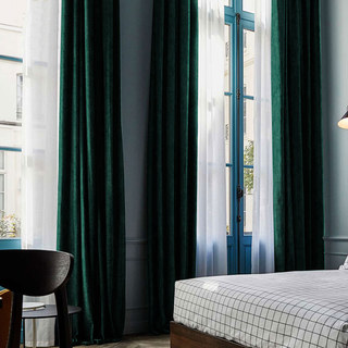 Exquisite Matte Luxury Dark Green Chenille Curtain Drapes 2
