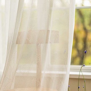 Ginkgo Leaves Jacquard Ivory White Floral Sheer Curtain 2
