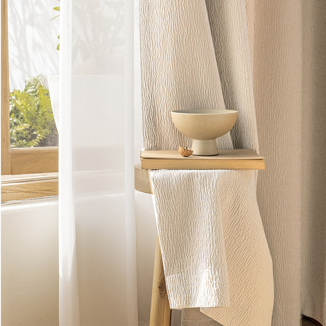 Luxury Cream Crinkle Crushed Chenille Curtain Drapes 1