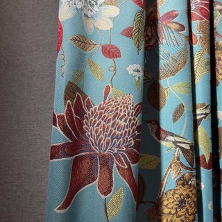 Summer Blooms Luxury Jacquard Teal Floral Blackout Curtain Drapes 3