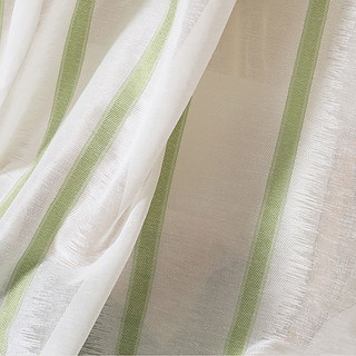 Sol Ivory White Textured Green Striped Heavy Sheer Curtain 3